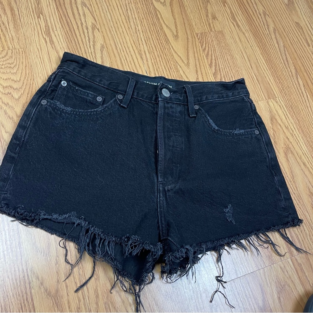Denim Forum Black Frayed Jean Shorts
